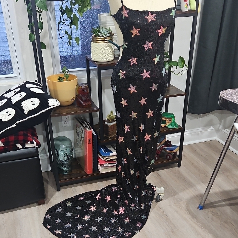 Starry Black and Pink Evening Gown